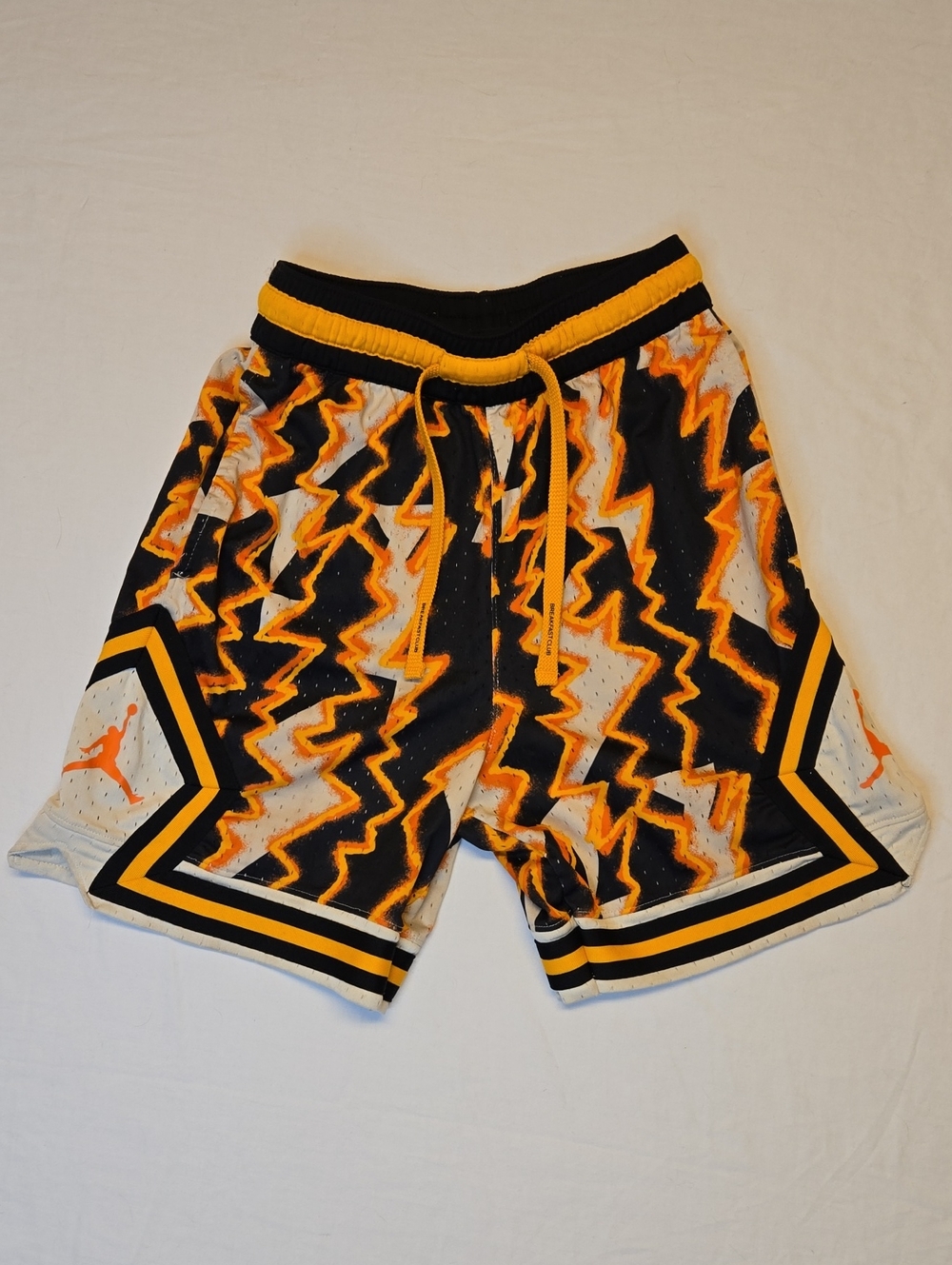 Jordan Breakfast Club Black, Orange & Gray Lightning AOP Basketball Shorts Y2K